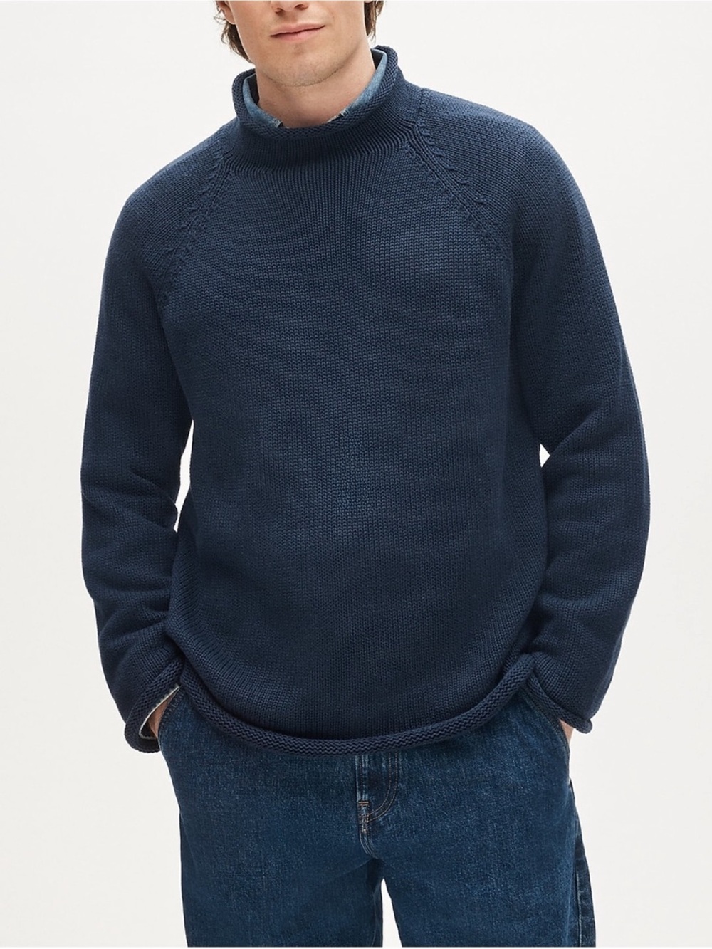 NWT J. CREW 1988 Rollneck sweater in cotton in Navy Blue Size L $98 BW186